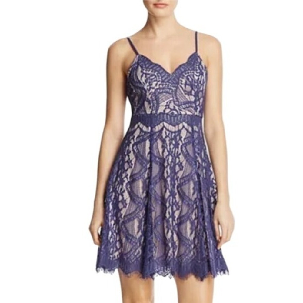 Aqua‎ Bloomingdales Navy Blue Lace Mini Dress Cocktail Party Wedding Guest M NWT